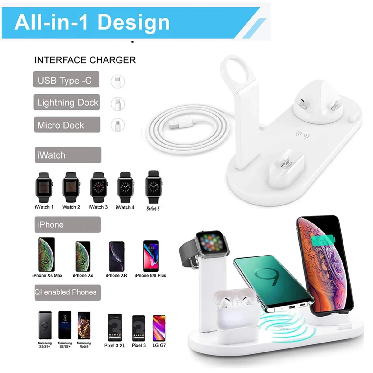 30W 7-in-1 Wireless Charger Stand Pad For iPhone 14 13 12 Pro Max Apple Watch Airpods Pro iWatch 8 7 Fast Charging Dock Station