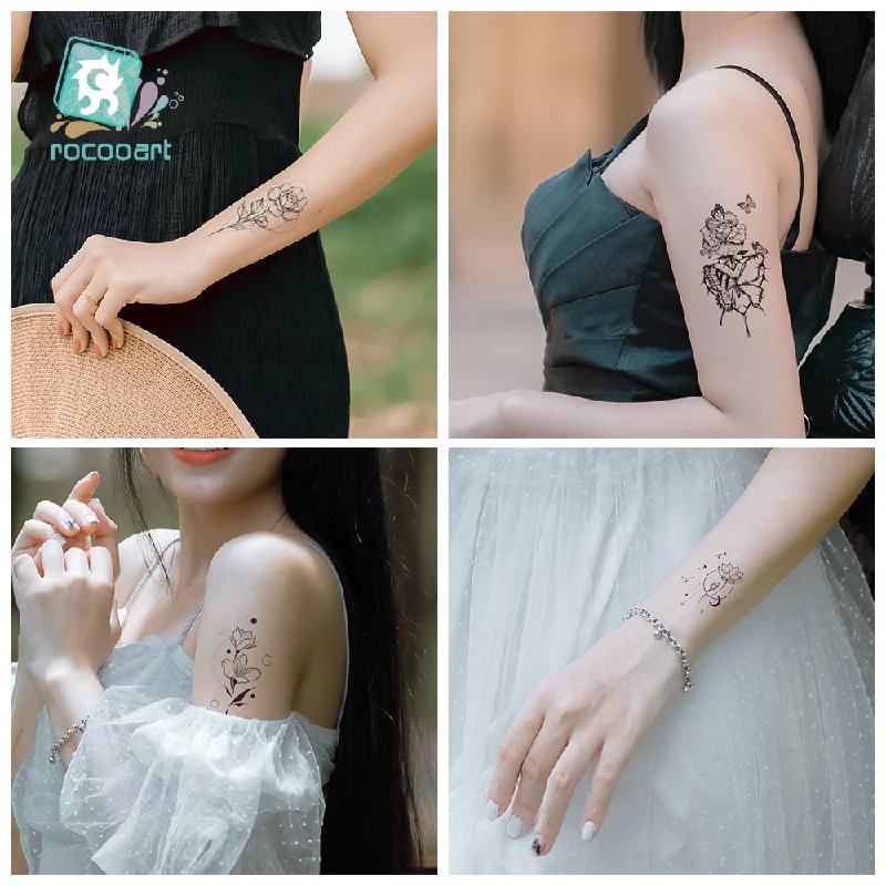 New Butterfly Small Fresh Tattoos Sticker Waterproof Retro Black and White Personalized Temporary Tattoos Sticker 60*105mm