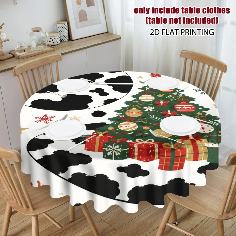 2D flat print, 1 Christmas tree and gift pattern round tablecloth, designed for compact dining tables