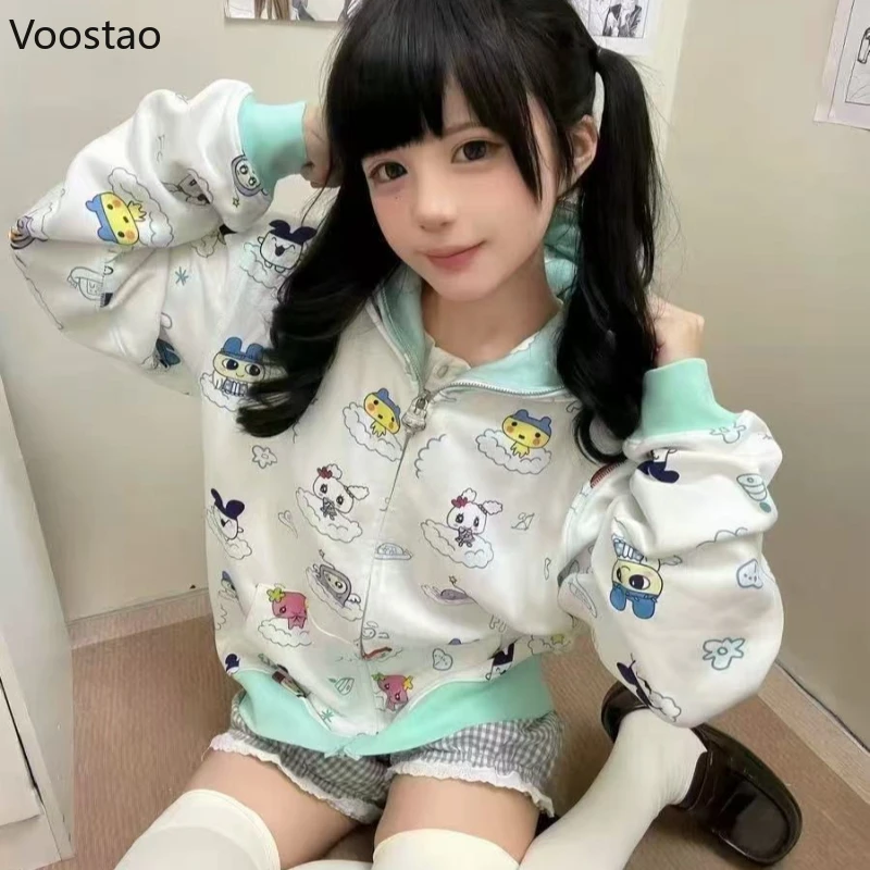

Japanese Style Sweet Cute Lolita Coat Women Kawaii Cartoon Print Bear Ears Hooded Sweatshirts Harajuku Y2k Zipper Hoody Jacket