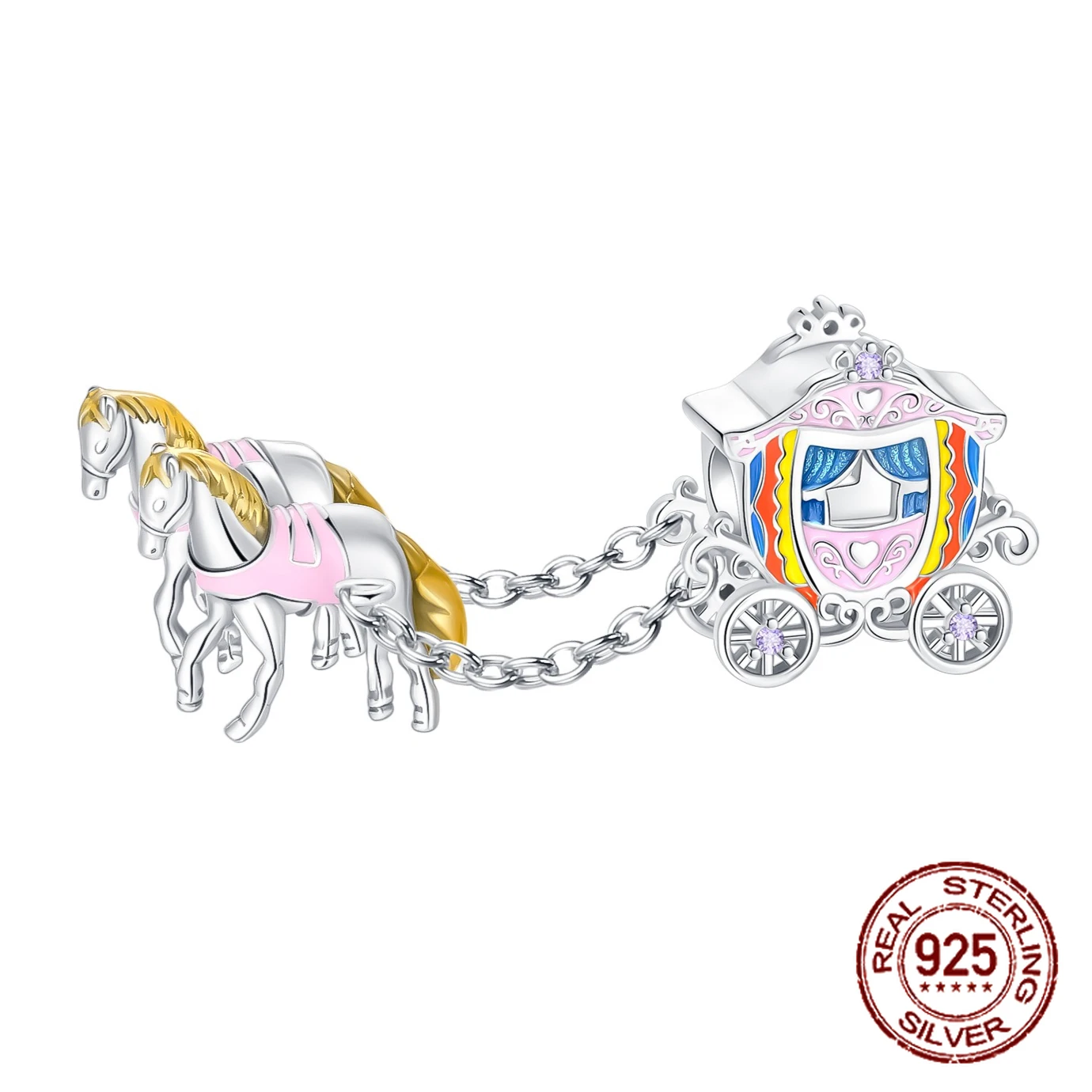 

Colorful Carriage Car Charm 925 Sterling Silver Pumpkin Car Bead Zirconia Enamel Pendant Fit Original Bracelet DIY Jewelry