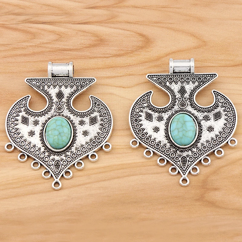 

3 Pieces Tibetan Silver Large Boho Chandelier Connector Charms Pendants with Imitation Stone Jewelry Making Findings Accessories