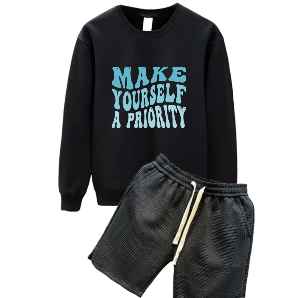 

2025 Men's Spring And Autumn Daily Wavy English print Casual Set Soft Fabric Relaxed Fit Stylish Outfit Perfect for Work gym set