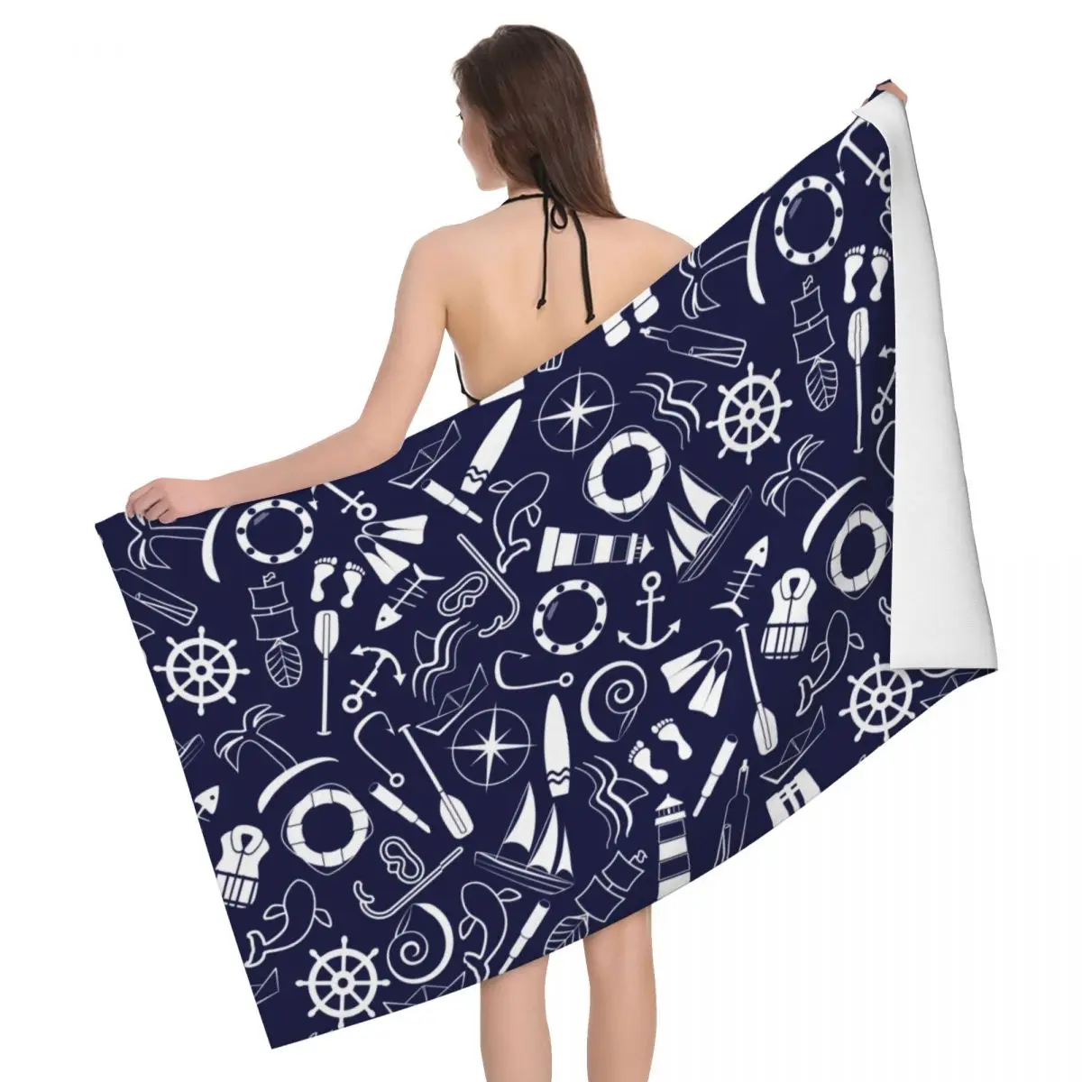 

Custom Nautical Pattern Super Soft Microfiber Bath Beach Towel Quick Dry Compass Anchor Sailor Shower Pool Towels