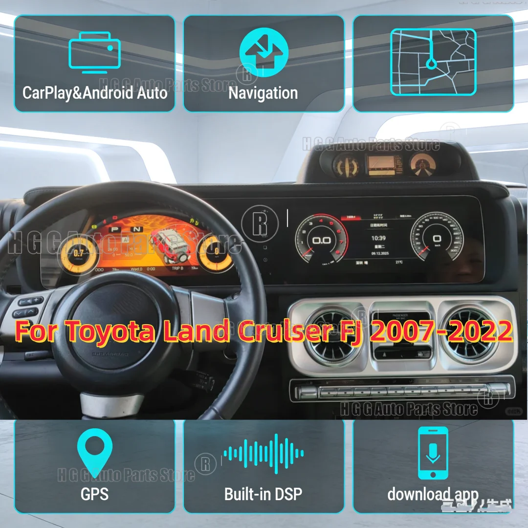 12.3'' HD Dual Screen Car Radio For Toyota Land Crulser FJ 2007-2022 Car Multimedia Video Player GPS Navigation Carplay Unit DSP