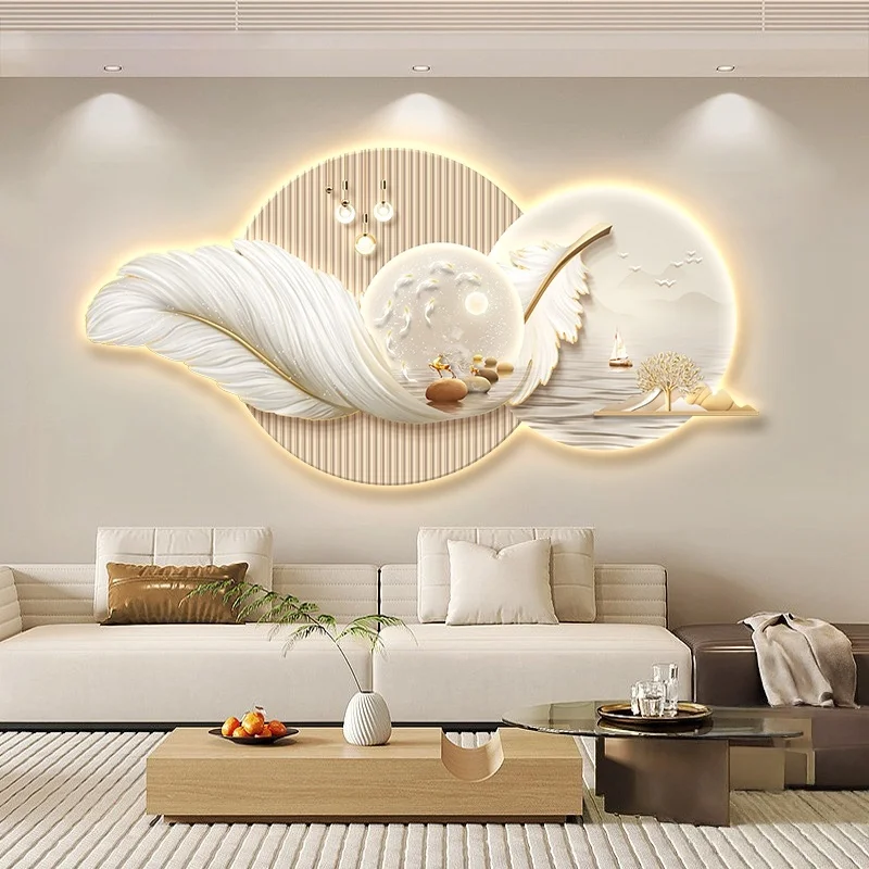 xx-Modern Light Luxury Feather Home Decoration Entrance Living Room Led Decoration Painting Bedroom Sofa Corridor Mural Light