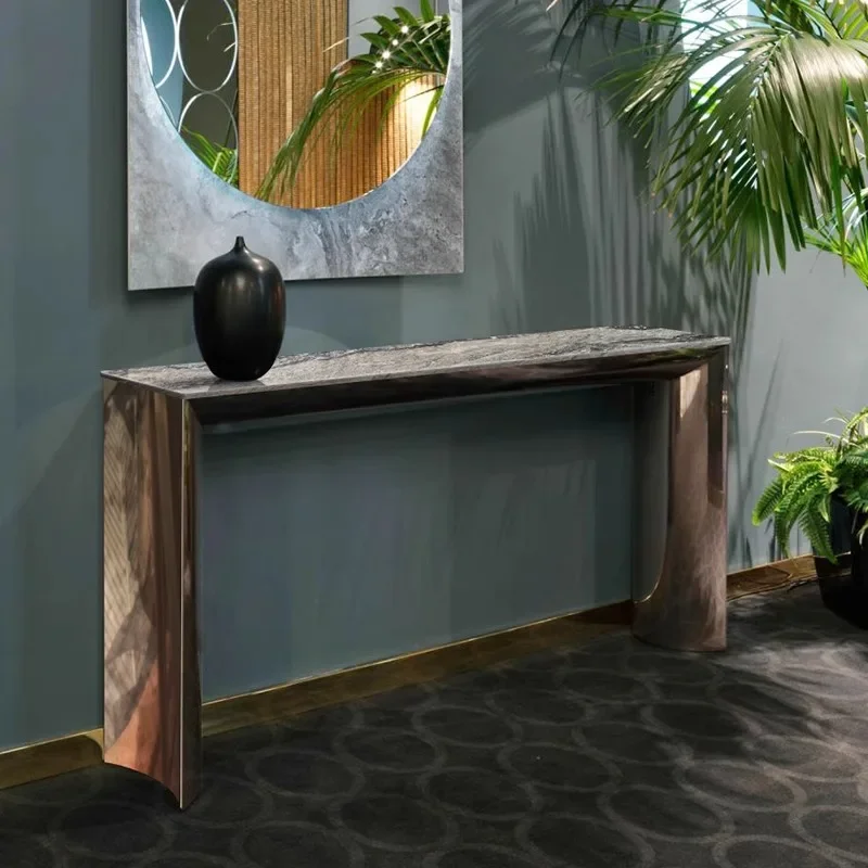 A Light luxury rock slab entrance table corridor strip marble entrance table