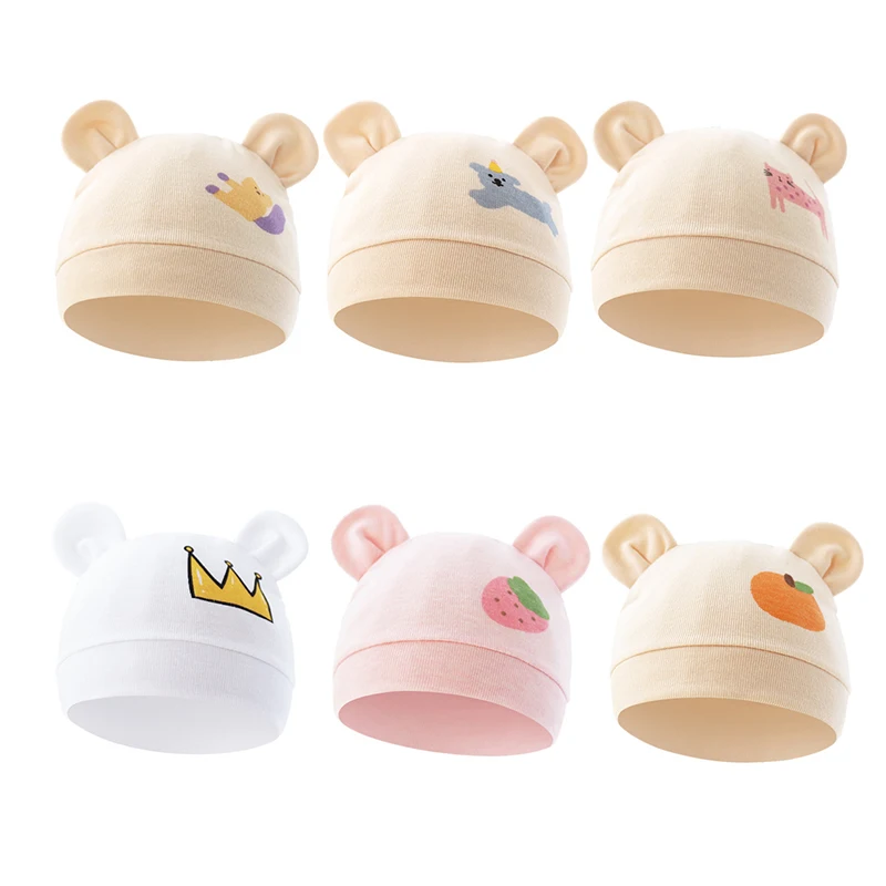 قبعة الطفل للبنين والبنات الخريف آذان لطيف الوليد قبعة الرضع قبعة للأطفال لطيف الكرتون طباعة الطفل بيني الوليد الاشياء