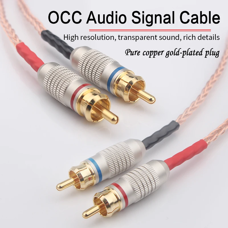 1Pair HIFI OCC Silver Plated 8 Strands RCA Cable High-performance Premium Hi-Fi Audio 2RCA to 2RCA Mixer Interconnect Cable