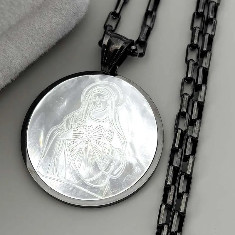 مريم العذراء Chathilic قلادة قلادة للنساء الرجال الفولاذ المقاوم للصدأ الذهب اللون الطبيعي شل غوادالوبي سيدة سلسلة مجوهرات #4