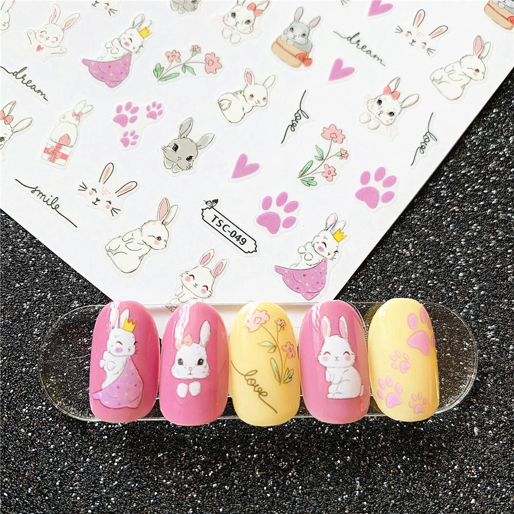 TSC series TSC-049 cute rabbit 3D Back glue Self-adhesive Nail art Nail sticker decoration tool Sliders For Nail Decals