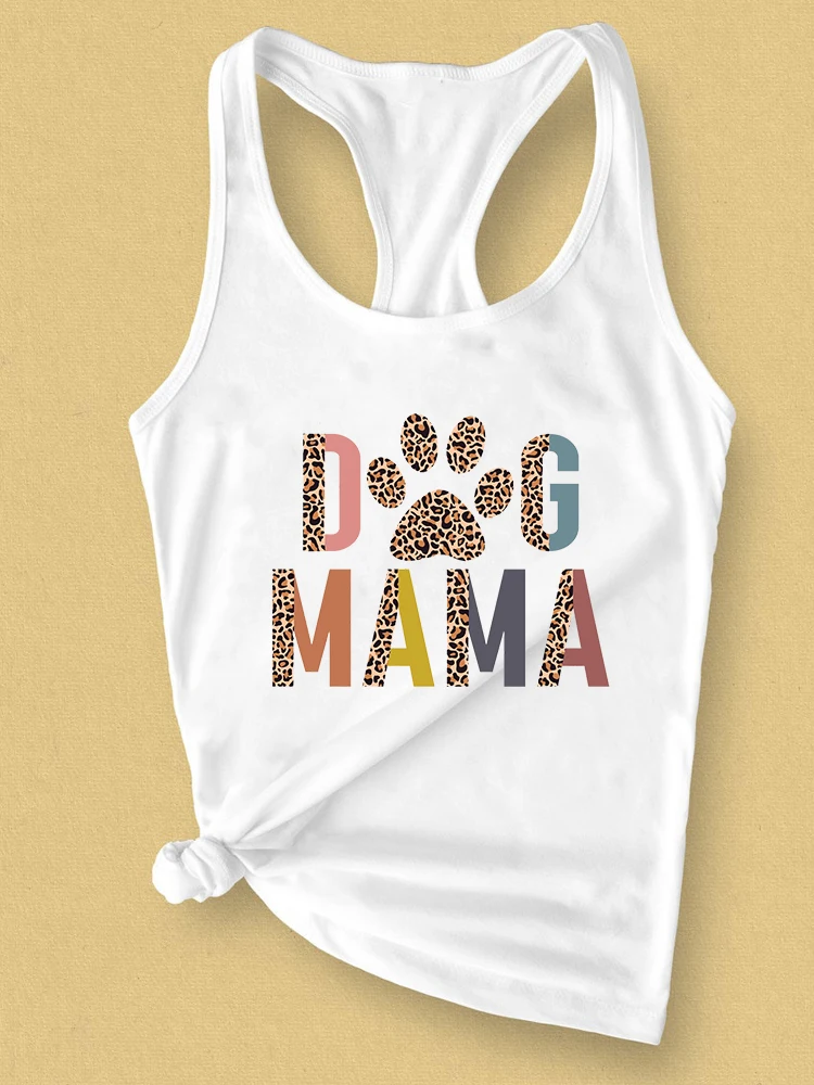 Dog Mom Tank Tops for Women Casual Summer Sleeveless O Neck Fur Mama Shirt Funny Dog Paw Graphic Tees Vest Gift for Her