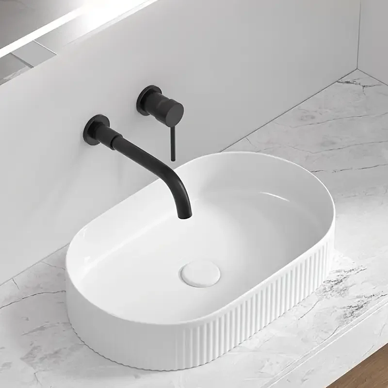Elegant Silver Ceramic Vessel Sink, Oval Design Ceramic Wash Basin - Ideal for Modern Bathroom Fixtures, Suitable for Dressing Rooms, Vanities, Bathrooms