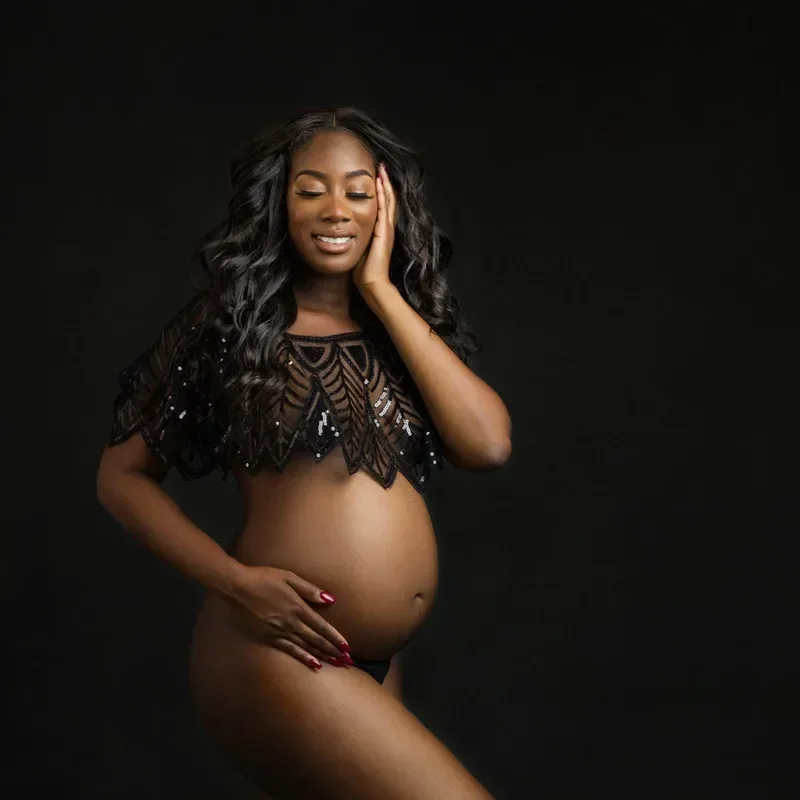 임신 한 여성을위한 출산 사진 케이프 스팽글 탑 사진 소품 스팽글 착용 사진 촬영 액세서리