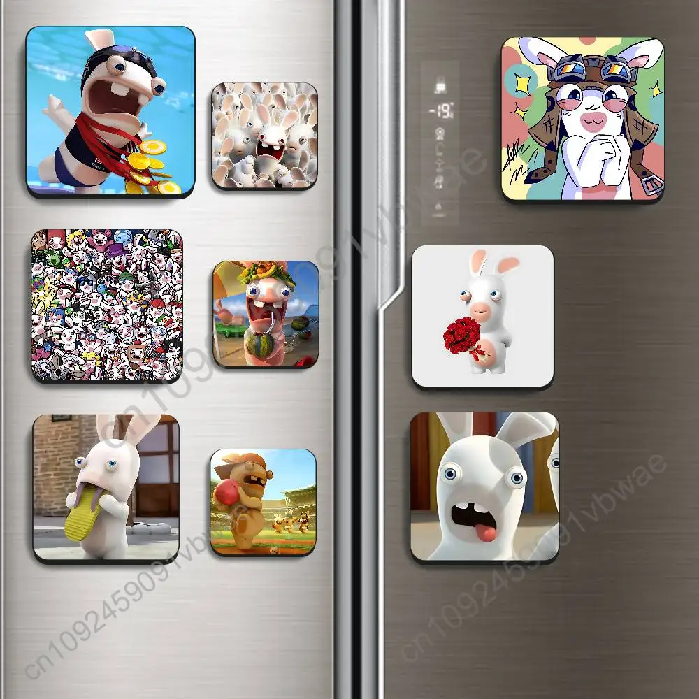 

white gagtooth Raving Rabbids Black Square Plastic Fridge Magnet, for Magnetic Sticker No Trace Left, Durable, Smooth Textured