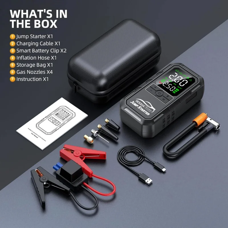 بطارية السيارة كاتب شاحن البنزين الديزل السيارات بدء جهاز الداعم مع مضخة الهواء المحمولة قوة البنك منفاخ الإطارات #1