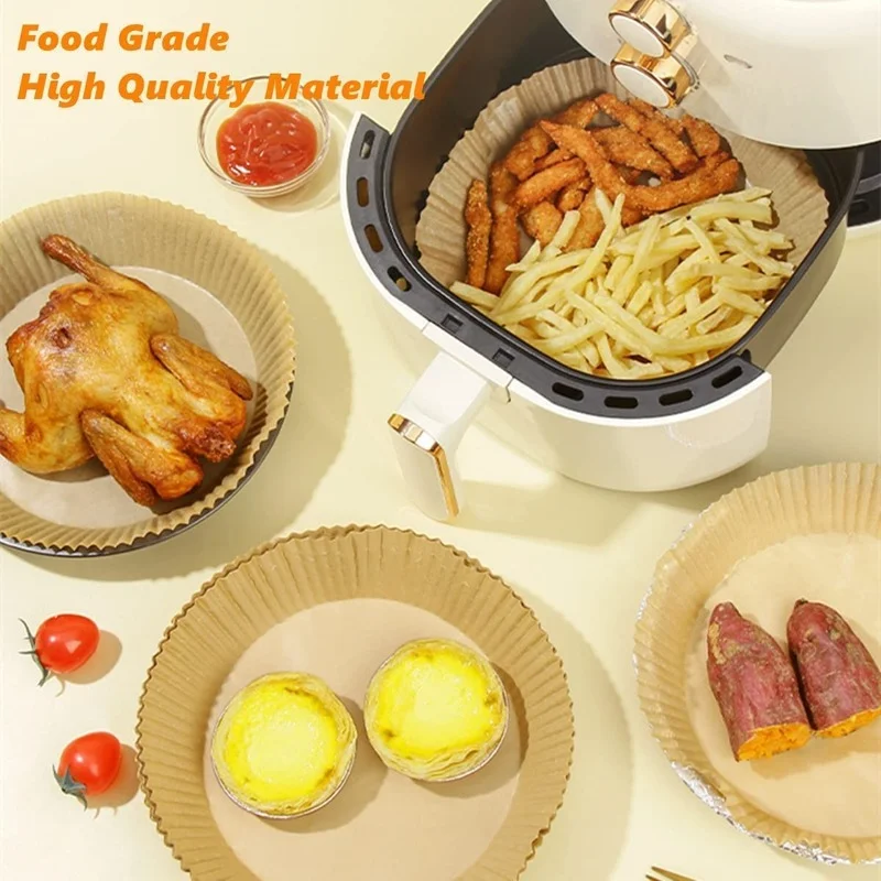 50/1pcs  Air Fryer Disposable Paper Non-Stick Mat Round Paper Baking Mats Kitchen AirFryer Baking Accessories 16*4.5cm