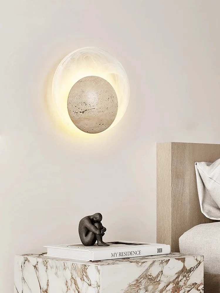 

Bedroom Bedside Led Wall Lamp Sconce Light with Cave Stone and Glass