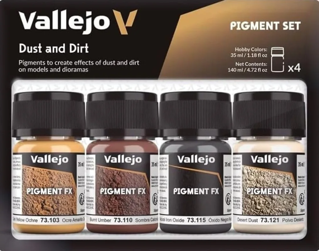 

Vallejo Pigment FX Dust & Dirt Effect Wide Range of Effects Caused by The Climate and Geographic Conditions |Contains 4 x 35 ml