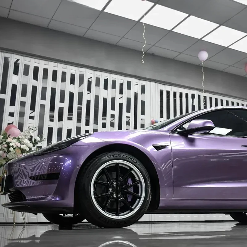 High Quality 1.52*17m PET Black Purple Metallic Car Vinyl Wrap Film