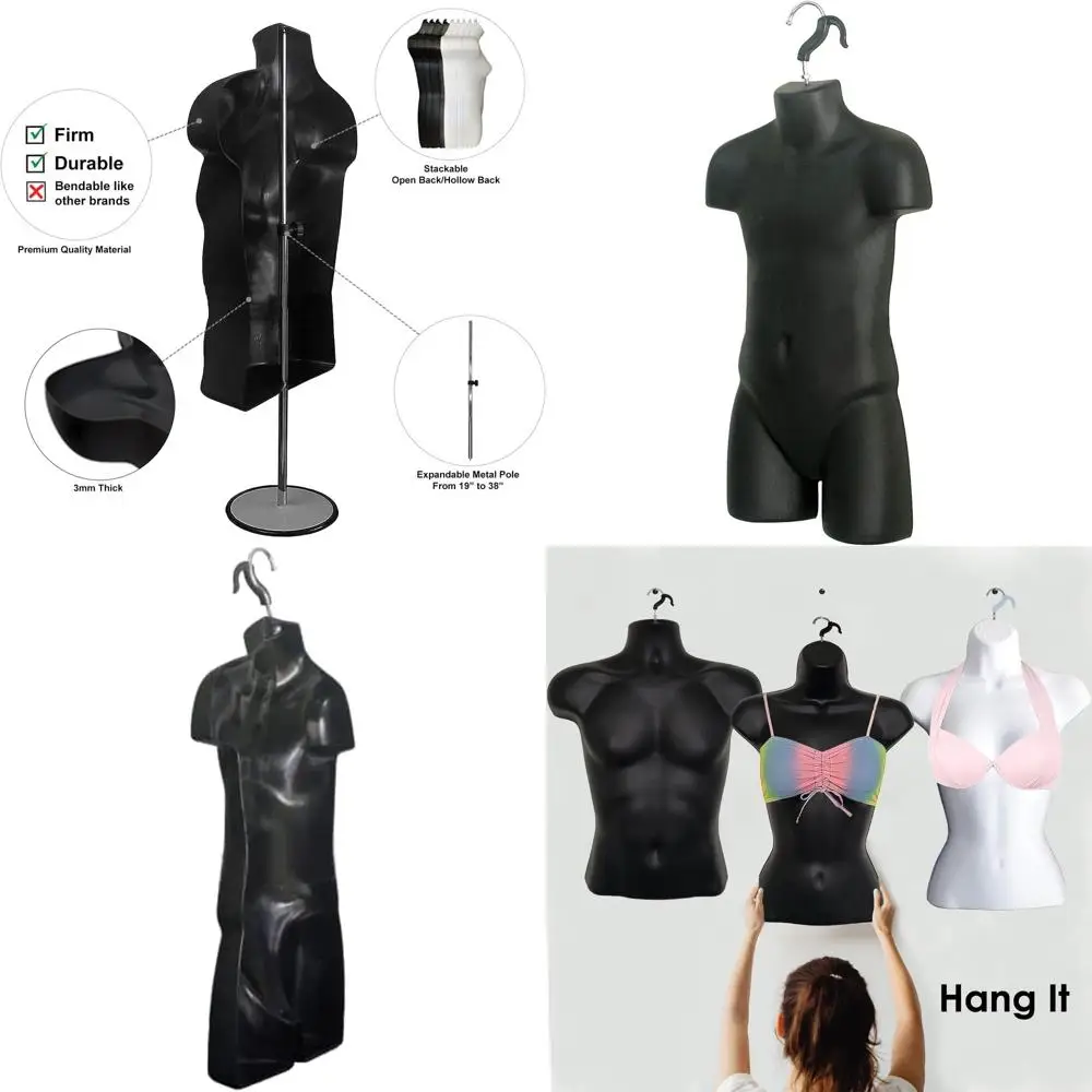 

Универсальный набор подвесных манекенов для мужчин, женщин, детей и малышей с металлической подставкой - пластиковые формы с полой спинкой, размеры S-M