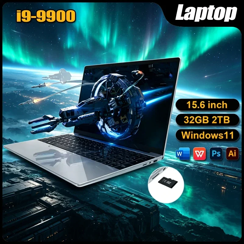 2026 New Latest 15.6 Inch 4K HD Laptop Intel Core I9-9900 16GB RAM 1TB SSD Windows 11 Ultra Slim Portable Gaming Office Notebook