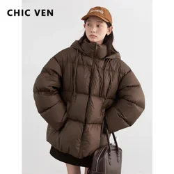 CHIC VEN Women Down Coats Solid Loose New Hooded 90 White Duck Down Down Jacket Puffs Female Outerwear Autumn Winter 2024