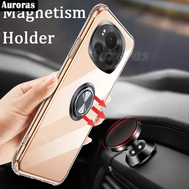 For Honor Magic6 Pro 5G Case Adsorbable Ring Transparent Airbag Silicone Shell For Honor Magic 7 Lite 6 5 Pro Cover Fundas