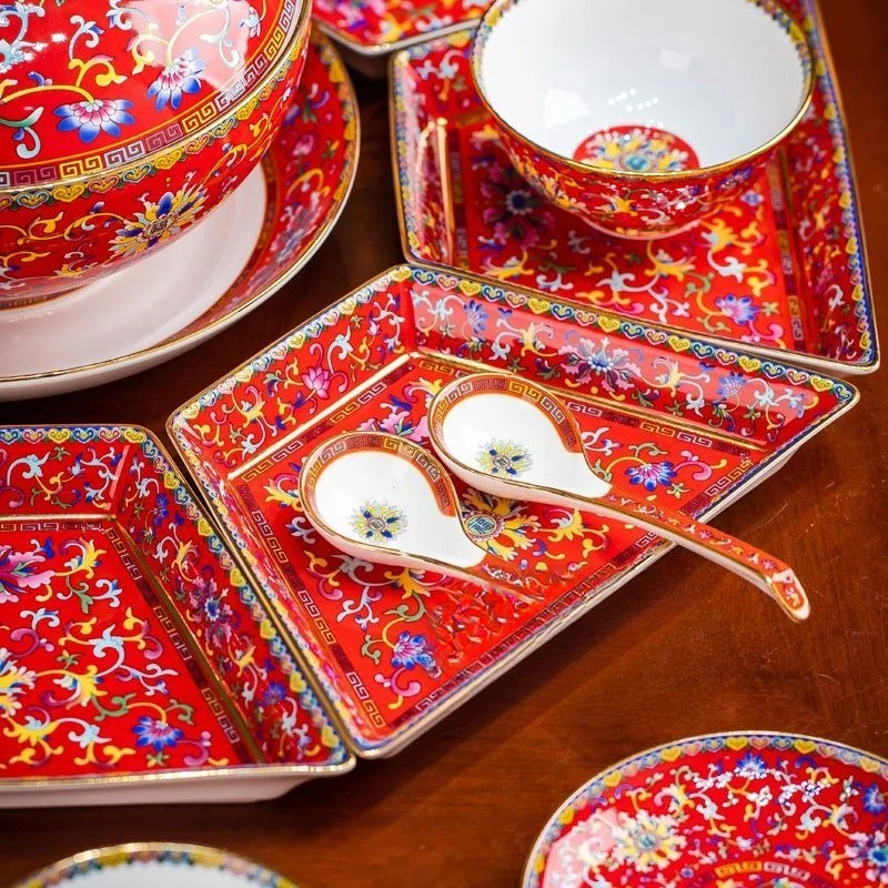 مجموعة أطباق سيراميك، مجموعة أطباق وأطباق منزلية صينية بلون المينا #3