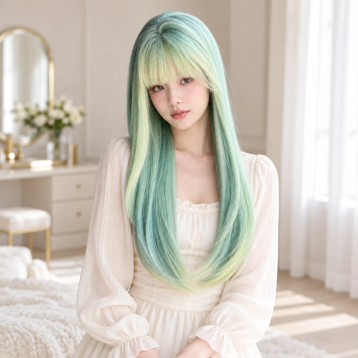 Long Straight Layered Wig with Bangs for Women, Full Wig with Face-Framing Layers for Cosplay, Parties and Everyday Styling