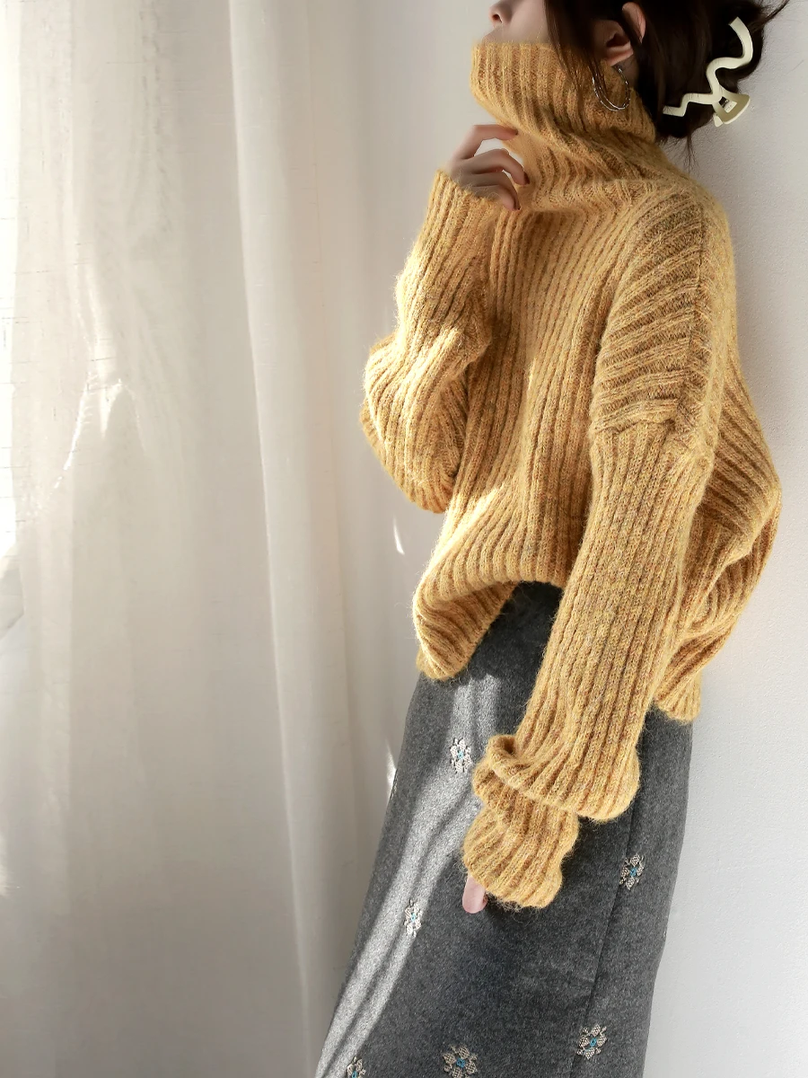 

Теплый свитер Warmo с высоким воротом, утолщенный, с ретро-текстурой, модный женский вязаный топ, зимний, теплый, мягкий, с длинными рукавами, круглый вырез