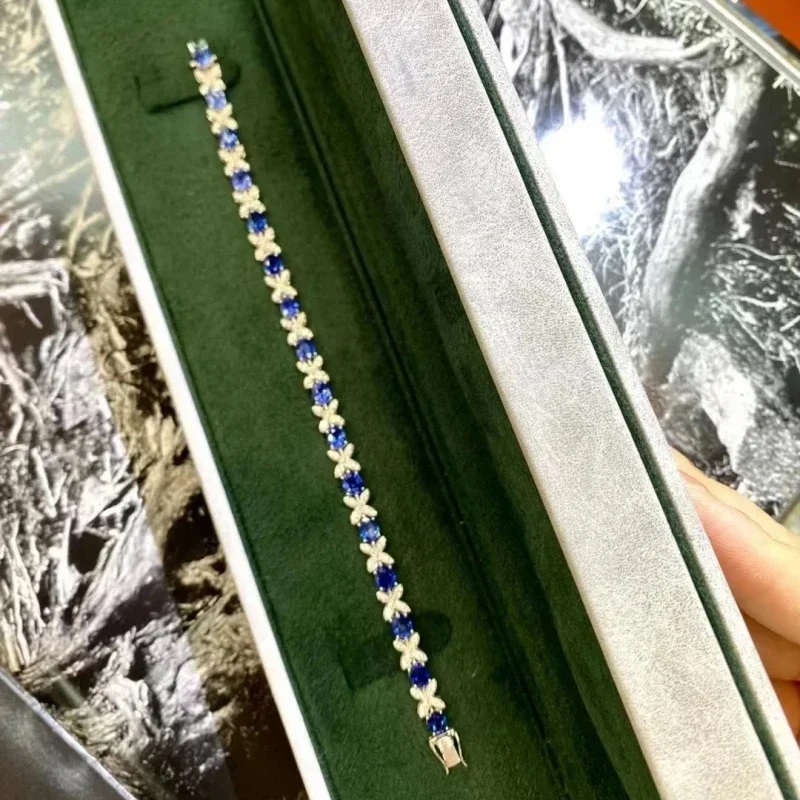Nuovo prodotto di precisione di fascia alta Bracciale da donna con temperamento in vero zaffiro reale in argento puro S925