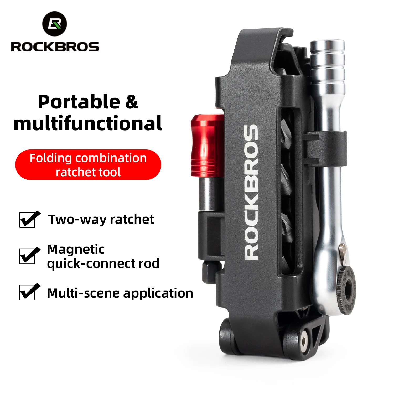 

ROCKBROS Bicycle Repair Tools Multifunctional Ratchet Wrench Set Compact Folding Combination Aluminum Ratchet Tool Set