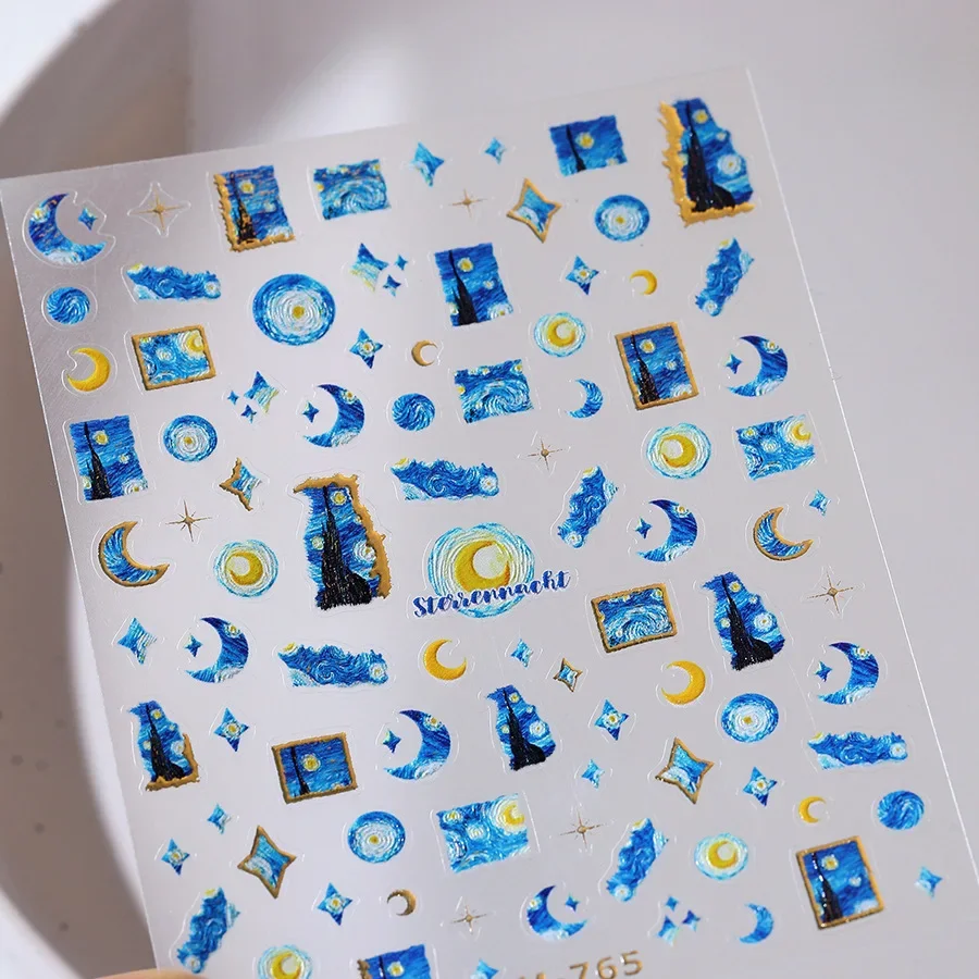 Star Moon Love Heart Necklace Curved Line Arc Hot Stamping Retro 5D Nail Art Stickers Decoration Adhesive Manicure Decals DIY