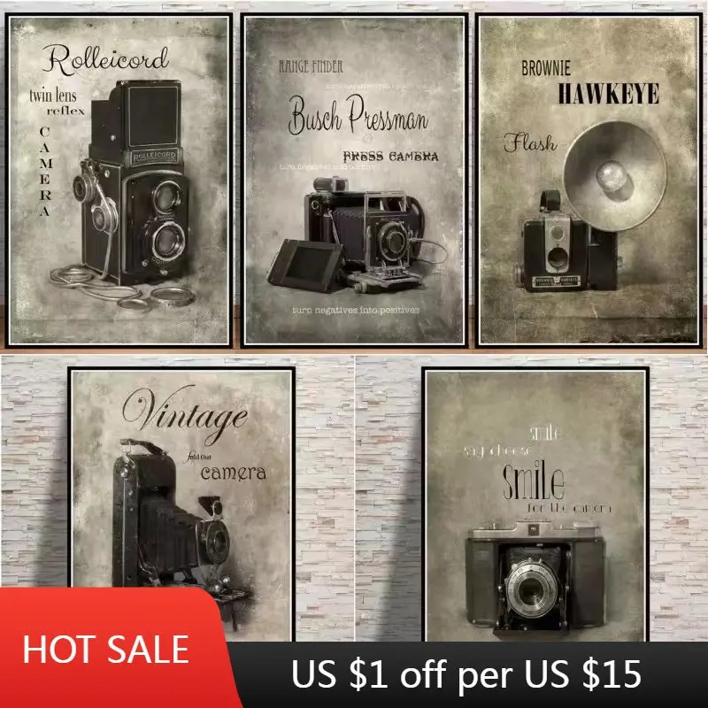 Nordic Retro Gramophone Camera Classical Nostalgia Mural Art Style Posters and Prints Home Print Canvas Decor