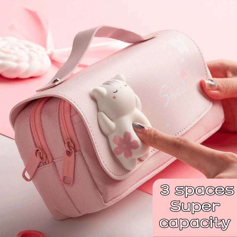 kawaii 3d lapis couro estojo impermeavel bolsa de grande capacidade bolsa astronauta meninas escola e escritorio papelaria suprimentos 01