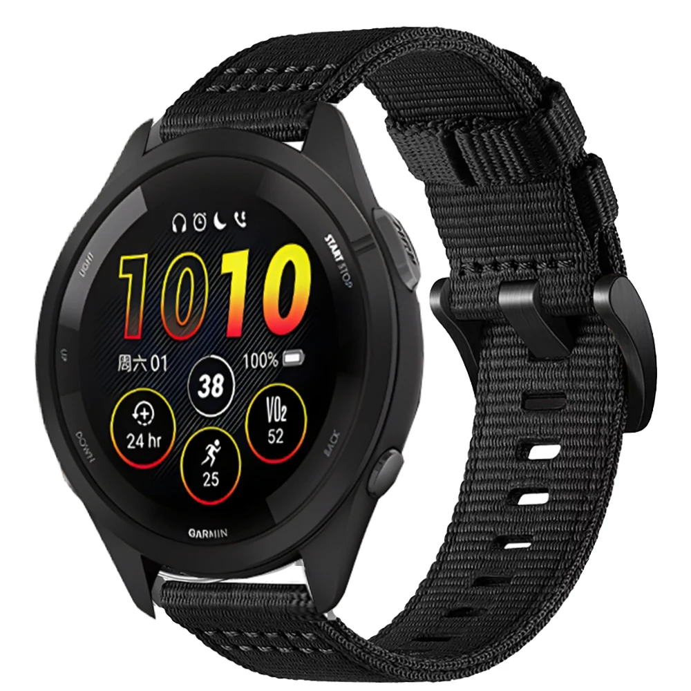 Vivoactive 4、Forerunner 570、47MM、265、255、Music 965、745、Venu 2、3対応 キャンバス製腕時計ストラップ/バンド 22mm