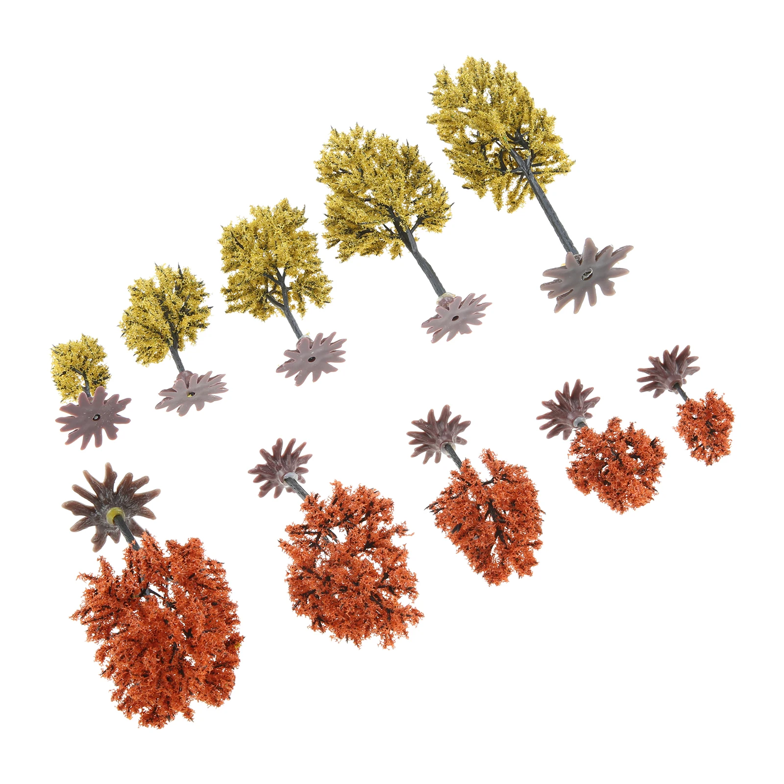 10Pcs Autumn Miniature Tree with Base Plastic Artificial Fall Trees Thanksgiving Halloween Decoration Craft Architectural Model