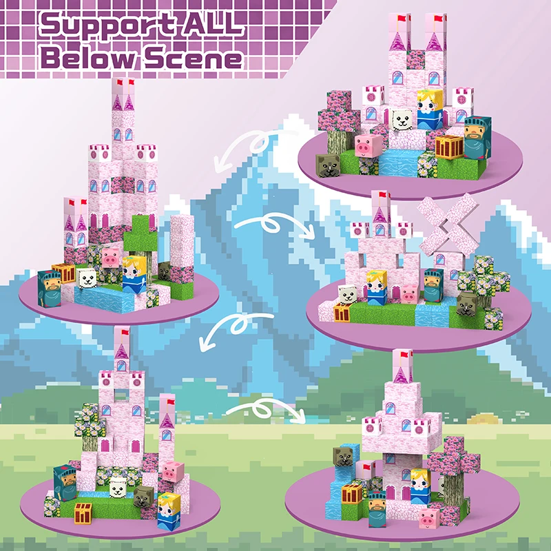 100PCS Magnetic Tiles Building Blocks,Princess Pink Castle Set, STEM Educational Toys for Kids Ages 4-8,Creative Gift for Girls