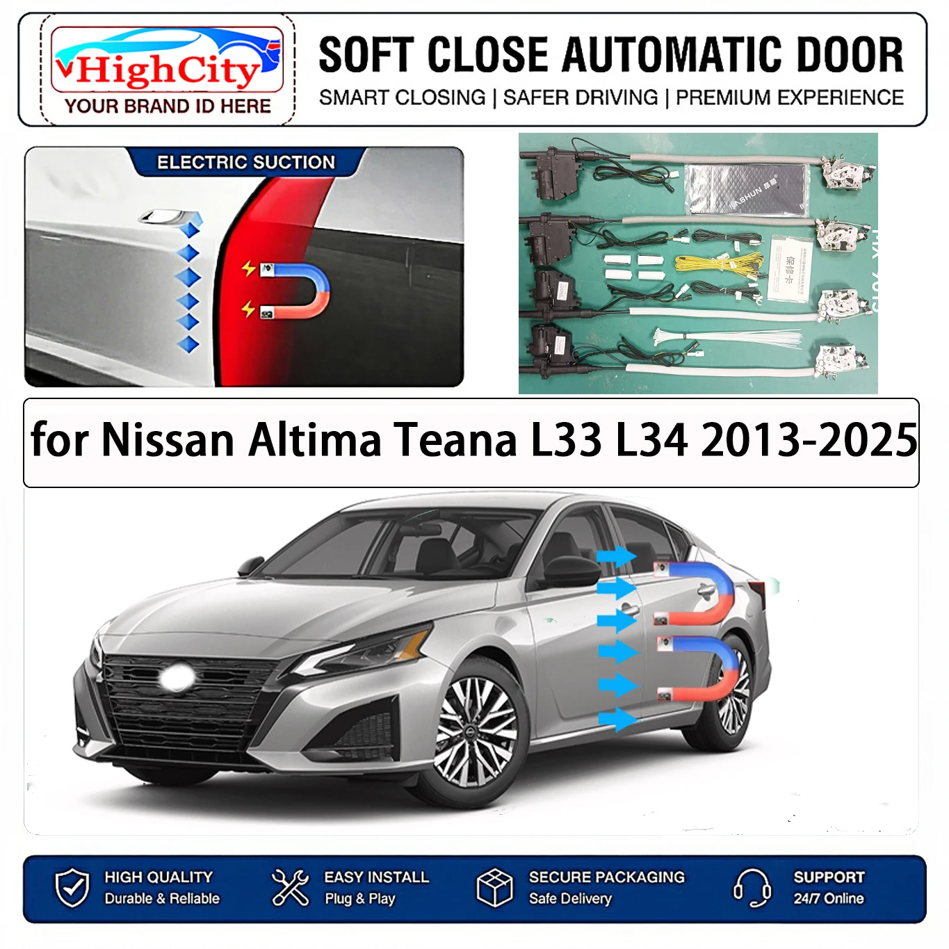 for Nissan Altima Teana L33 L34 2013-2025 Electric Suction Soft Close Door Kit Smart Anti Pinch Auto Cinch Latch System No Slam