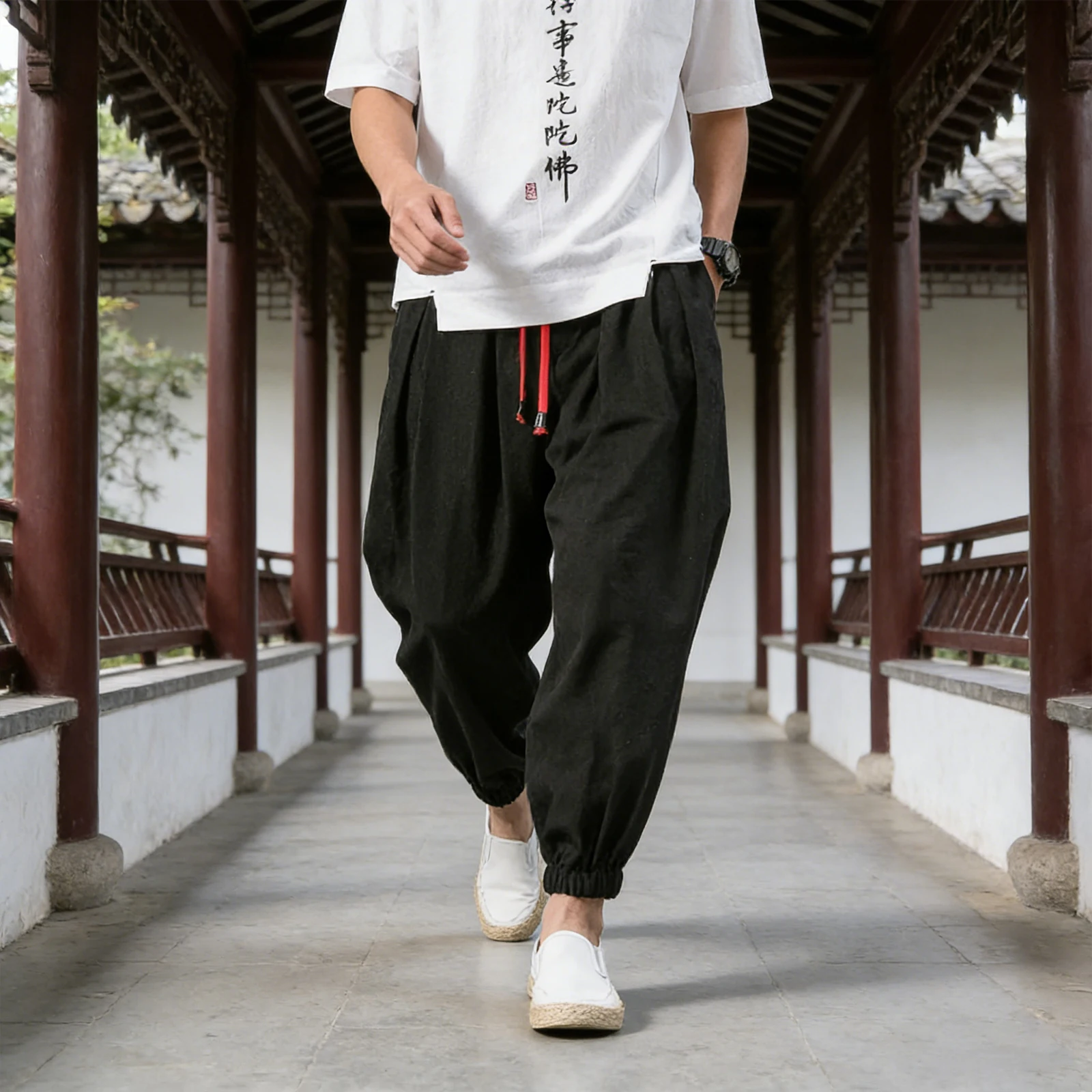 FGKKS Brand New Men Casual Pants 2026 Spring Fashion Becoming Chinese Loose Style Male Autumn Multicolor Drawstring Trousers