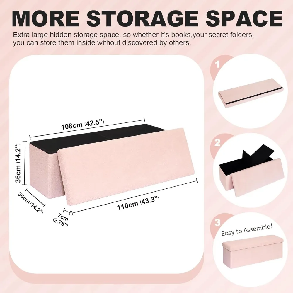 مسند للقدمين من شيربا للتخزين، مسند للقدمين قابل للطي، صندوق تخزين عثماني كبير من الفرو الصناعي، مقعد المدخل