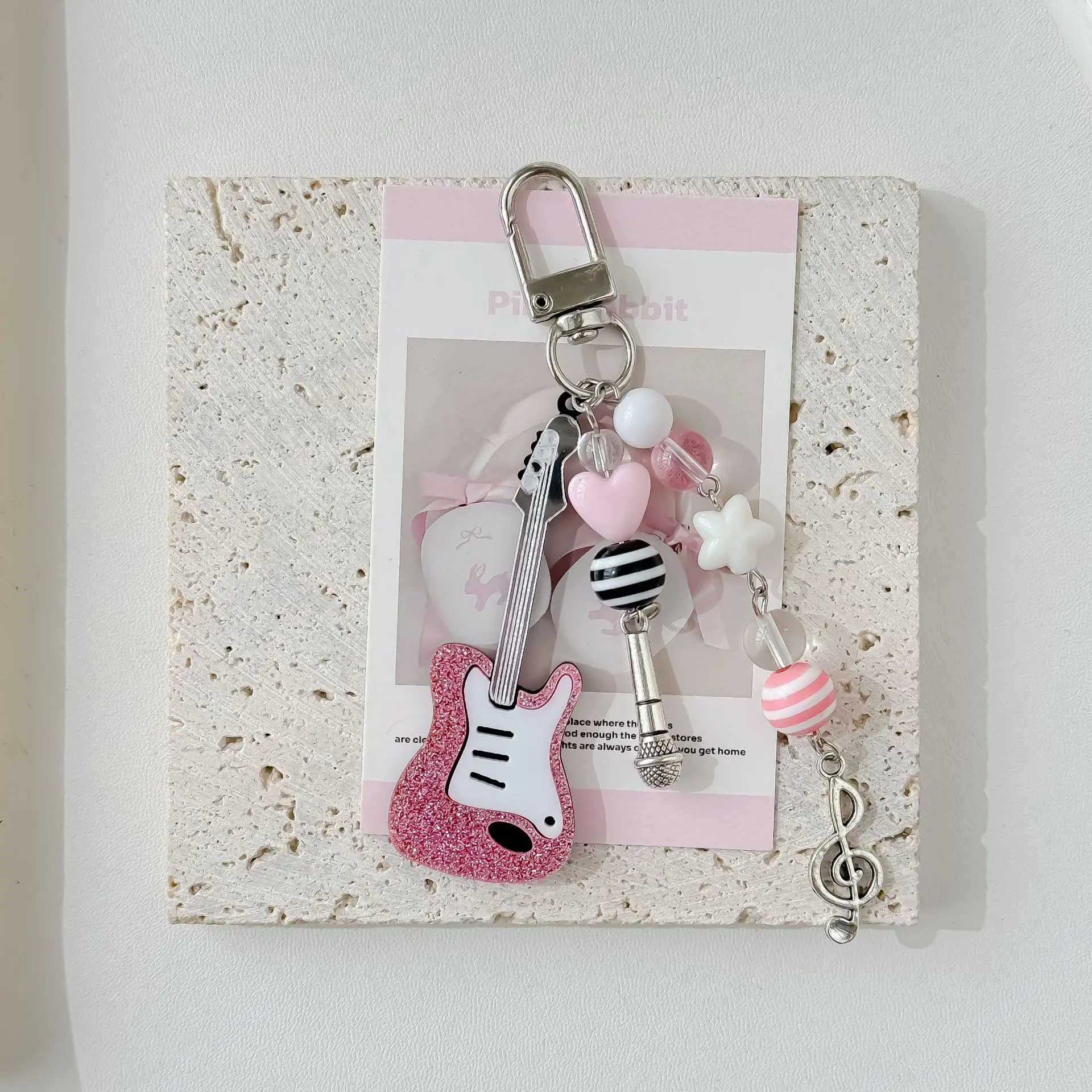 Pink Violin Mobile Pendant Star Note Pendant Card Book Package Keychain Fashionable Funny Versatile Simple Elegant For Girl Gift