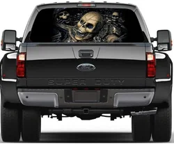 Cool Skull Rear Window Decal Sticker Car Pickup Trucks Wrap Graphic Perforated See Through Red Universal Scratch Hidden Car Stic