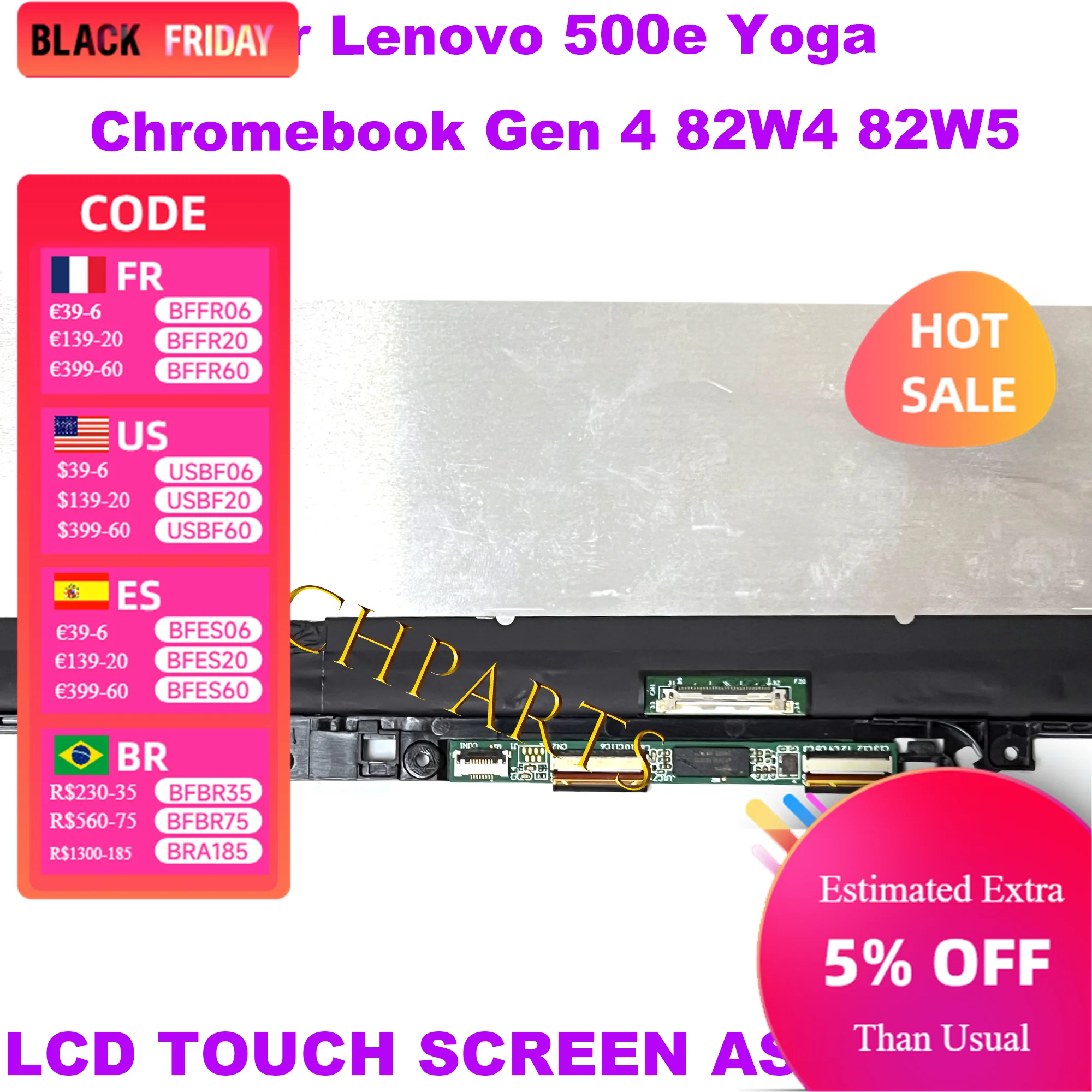 12.2“ 1920*1200 WUXGA For Lenovo 500e Yoga Chromebook Gen 4 82W4 82W5 LCD Touch Screen Assembly 5D11C95914 IPS 300nit 50%NTSC