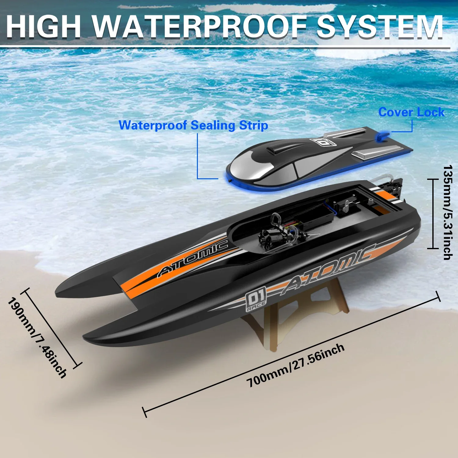 792-6 Łodzie zdalnie sterowane 60 km/h Moc turbojetu, silnik bezszczotkowy, długotrwała wytrzymałość, zamknięty wodoodporny, system chłodzenia Rc Jet Boat dla chłopca