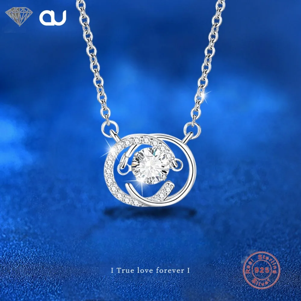 1CT GRA Moissanite Necklace for Women Sparkling Simulated Diamond Pendant Beating Double G S925 Silver Necklaces Fine Jewelry