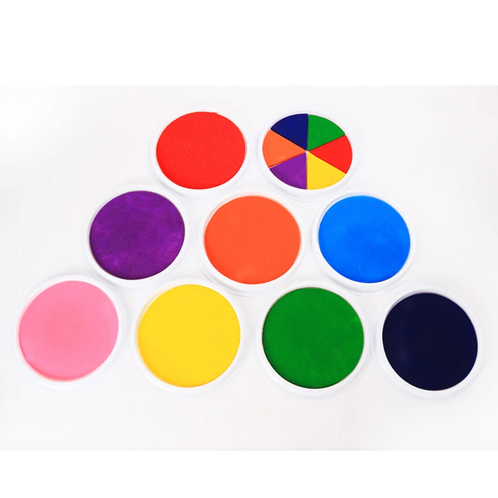 

9pcs Hand Ink Pad Stamp Washable Finger Palm Stamps For Kids Children Craft Seal Printing Portable Pvc Cover 9Colors Diy Art