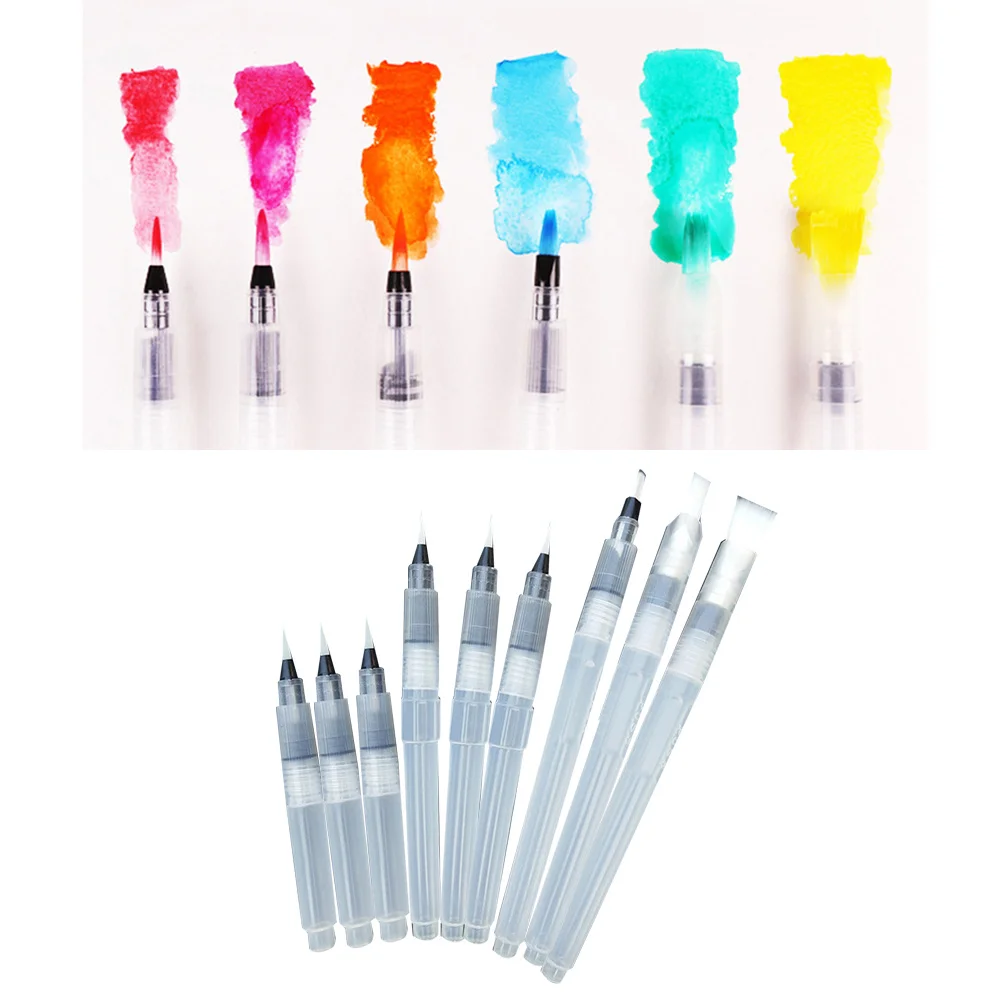 

9Pcs Watercolor Brush Pen Kit Reusable Washable Vivid Color Laydown for Sketching Travel Art Journaling Water Coloring Brush Pen