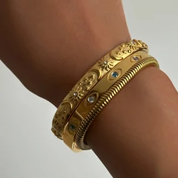 New ins Vintage Stainless Steel Star Moon Bracelet For Women Girl Fashion Eye Bangle Jewelry Gift